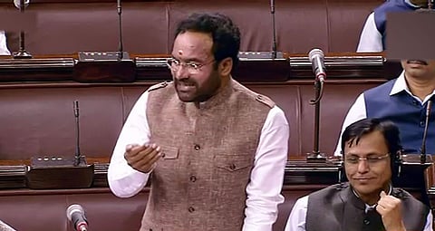 Union Minister of State for Home G Kishan Reddy speaks in the Rajya Sabha. (Photo | PTI)