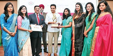 Minister KT Rama Rao with trainee civil servants at Dr MCR HRD Institute