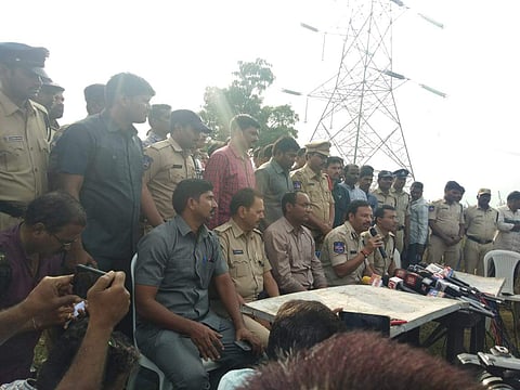 Cyberabad Police Commissioner CV Sajjanar talks to reporters on the encounter of the accused in the Hyderabad vet's rape-murder. (Photo | EPS)