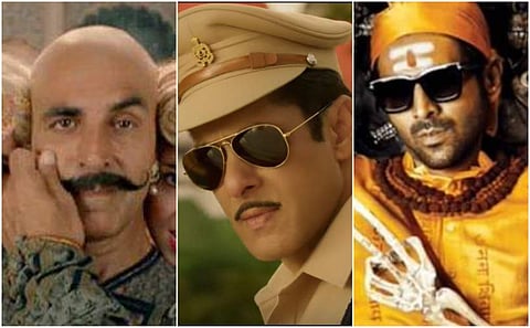 Stills from Housefull 4 (L), Dabangg 3 (C) and Bhool Bhulaiya 2