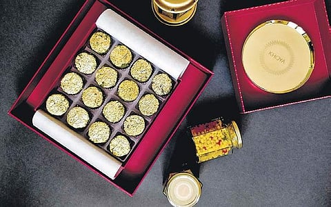 Khoya’s signature box 16-piece mithai with edible gold vark