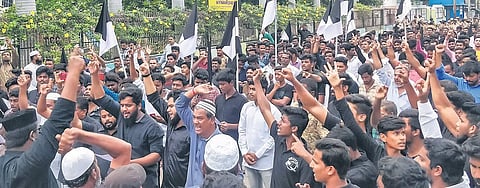 TMMK cadre raising slogans on the eve of Babri Masjid demolition’s anniversary in Tiruchy on Friday | M K Ashok Kumar