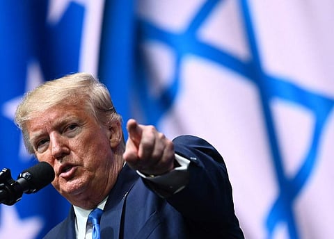 US President Donald Trump addresses the Israeli American Council National Summit 2019. (Photo| AFP)