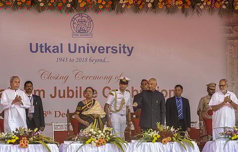 President Ram Nath Kovind during the closing ceremony of the platinum jubilee celebration of Utkal University in Bhubaneshwar on Sunday. (Photo | PTI)