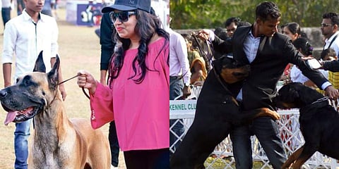 Participants during dog show organised by Orissa Kennel Club at Unit-6 ground in Bhubaneswar on Sunday. (Photo | EPS, Biswanath Swain)