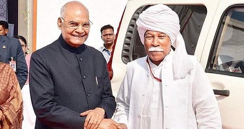 President Ram Nath Kovind and former Rajya Sabha member Birabhadra Singh in Bhubaneswar on Sunday | express