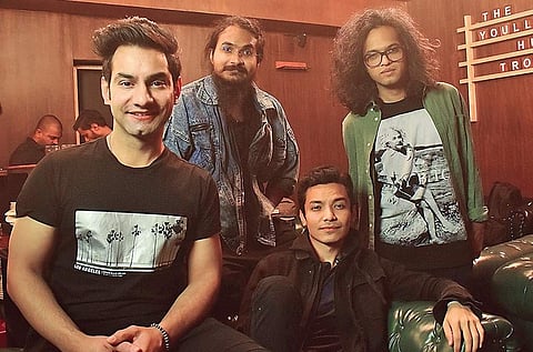 (Clockwise from left at the back) Local Train band members Ramit Mehra, Raman Negi, Paras Thakur and Sahil Sarine. (Photo | EPS/Pandarinath B