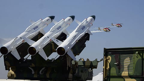 Medium-range mobile surface-to-air missile defense system Akash at Yelahanka airbase in Bengaluru.