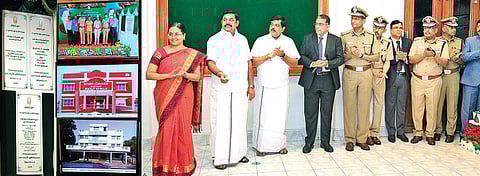 CM Edappadi K Palaniswami, through video conferencing, inaugurating 34 police quarters in Tirupur along with a police station at Mangalam in the same district, on Friday | Express