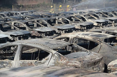 Cars gutted in fire in Chennai. (Photo| P Jawahar/ EPS)