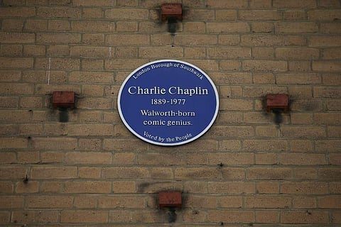 A Blue Plaque about Walworth-born comedian and actor Charlie Chaplin is seen near East Street Market in south London on September 1, 2017. (Photo | PTI)