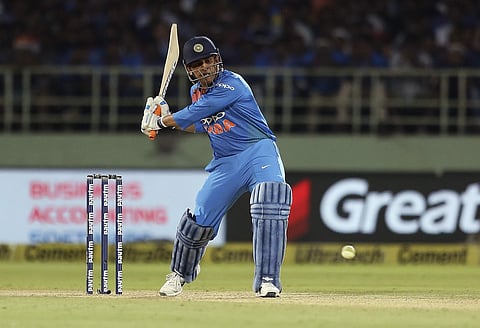 India's Mahendra Dhoni bats during the first Twenty20 international cricket match between India and Australia, in Visakhapatnam. (Photo | AP)