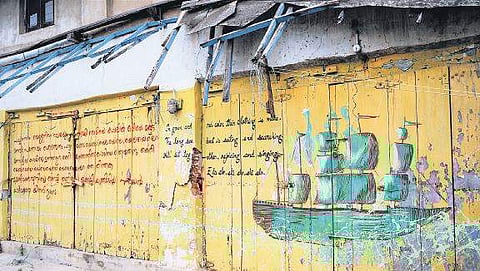 The calligraphy works of Meydad Eliyahu and Thoufeek Zakriya on the walls of Jew Town at Mattancherry