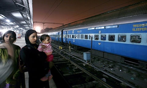 Relatives of passengers travelling by the Samjhauta Express bid goodbye to their relatives at the Old Delhi Railway Station in Delhi (File Photo | AFP)