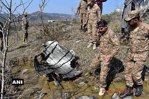 wreckage of downed Pakistani F16 jet (Photo| ANI)