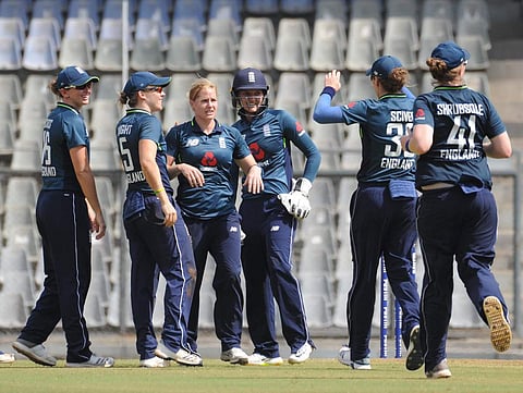 England women celebrate a wicket. (Photo | Twitter/BCCI Women)