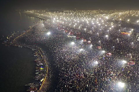 A view of Sangam at early hours on the auspicious 'Mauni Amavasya' during the Kumbh Mela. (Photo: PTI)