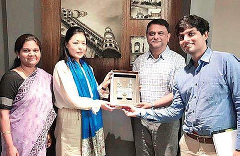 UNESCO official Junhi Han with Prinicipal Secretary Arvind Kumar in Hyderabad on Saturday | Express