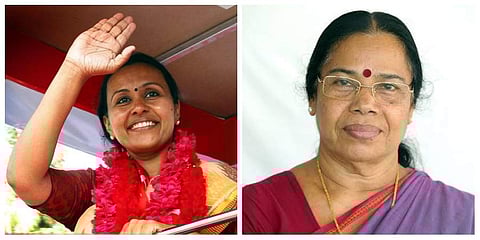 Veena George (L) and P K Sreemathi are the only two women candidates in the LDF list (Photos | Facebook)