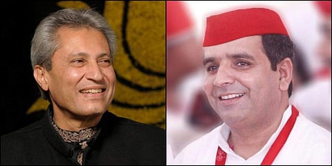 SP chief Akhilesh Yadav’s first cousin Dharmendra Yadav (on right) will contest against Congress guy and former MP Salim Iqbal Sherwani in Badaun constituency. (Photos | Twitter)