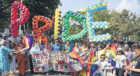 Members of the LGBT community during the 7th Hyderabad Queer Swabhimana Yatra | R Satish Babu