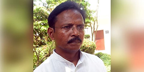 Nabarangpur MP Balabhadra Majhi coming out from Naveen Niwas after submitting his resignation letter from BJD party to Chief Minister Naveen Patnaik in Bhubaneswar. (Photo| Biswanath Swain,EPS)