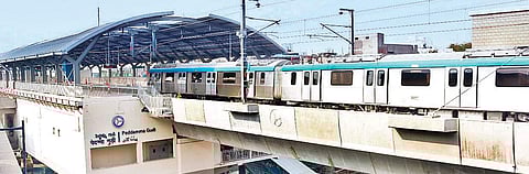 The newly constructed Peddemma Gudi metro station on the Ameerpet-Hitec City route which will be flagged off on Wednesday | Express photo