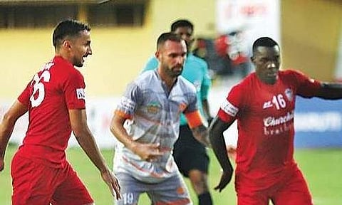 Action from Chennai City FC-Churchill Brothers match.