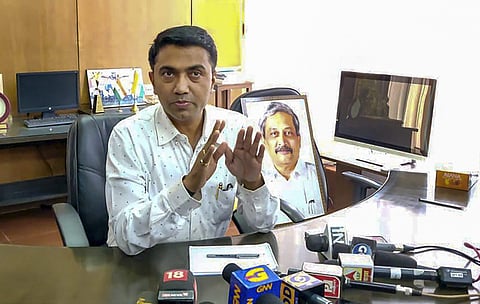 Newly sworn-in Goa Chief Minister Pramod Sawant takes charge at his office in Panaji Tuesday March 19 2019. | PTI