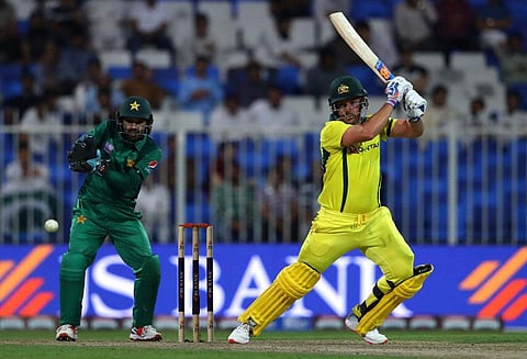 Aaron Finch in action against Pakistan. (Photo |Twitter/@ICC)