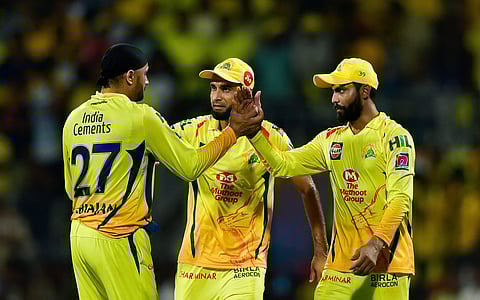 CSK's spin trio of Jadeja, Harbhajan and Tahir finished with figures of 12-1-44-8. | PTI
