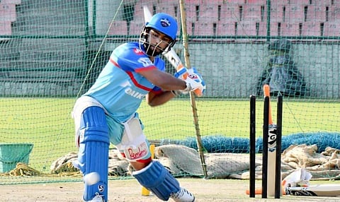 Rishabh Pant during a practice session ahead of Delhi Capitals' IPL opener (Photo | Twitter@RishabPant777)