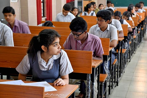 SSLC students write their first examination at an exam center in Malleshwaram in Bengaluru on 21 March 2019. (Photo | Pushkar V, EPS)