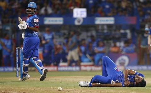 Mumbai Indians Jasprit Bumrah reacts after he got hurt | AP