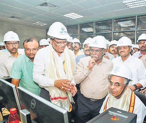 TS Transco CMD D Prabhakar Rao at the inauguration of the boiler of first unit of the Bhadradri Thermal Power Station near Ramanujavaram village on Monday | Express
