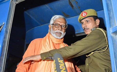 Panchkula Swami Aseemanand after a special court acquitted him along with three others in the Samjhauta train blast case Panchkula Wednesday March 20 2019. (Photo | PTI)