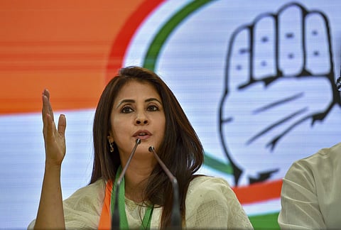 Bollywood actor Urmila Matondkar addresses after joining the Congress Party in New Delhi. (Photo | PTI)