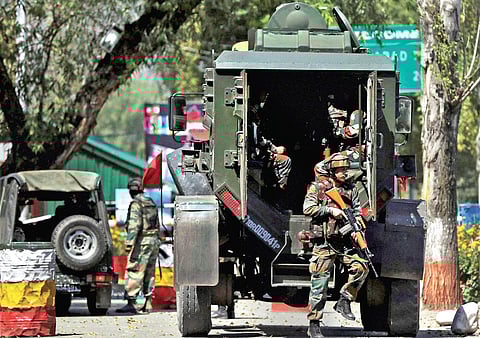 Army personnel in action inside the brigade camp at Uri in Jammu and Kashmir after an attack by Jaish fidayeens in 2016. (File | PTI)