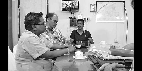 BDO Saroj Kumar Mishra being examined by a doctor at Sub-Collector’s office