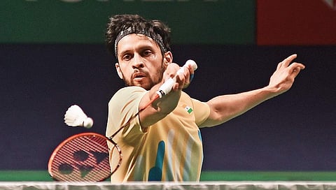 P Kashyap plays a shot against Taipeis Wang Tzu Wei during Mens Singles quarterfinals match at Yonex Sunrise India Open 2019 in New Delhi. (Photo | Parveen Negi, EPS)