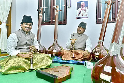 Shehnai maestro S Ballesh and his son Krishna. (File | EPS)