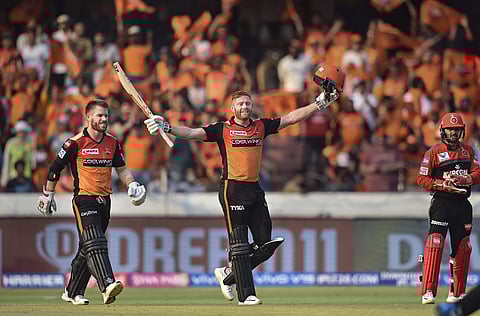 Jonny Bairstow celebrates his first IPL hundred. (Photo | PTI)
