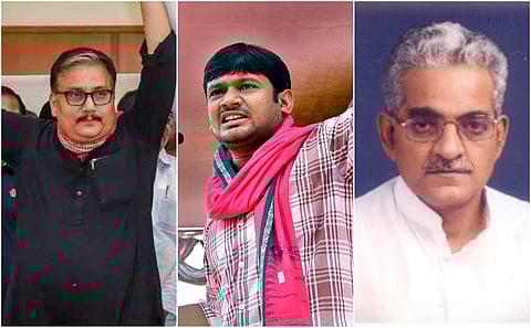 RJD Rajya Sabha MP Manoj Jha, CPI Lok Sabha candidate Kanahiya Kumar, and RJD's Lok Sabha candidate from Begusarai, Tanveer Hassan