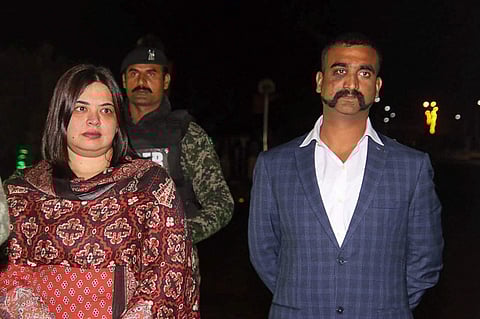 IAF pilot Wing Commander Abhinandan Varthaman as he is released by Pakistan authorities at Wagah border on the Pakistani side March 1. (File | PTI)