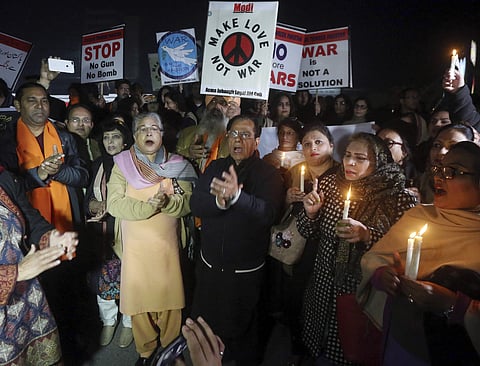 Members of the civil society group, Citizens of Lahore, participate in a candlelit vigil against war, in Lahore, Pakistan, Sunday, March 3, 2019. | AP
