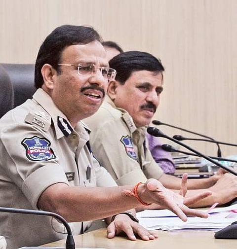 Cyberabad Police Commissioner VC Sajjanar, speaks to reporters on Monday | Sathya Keerthi