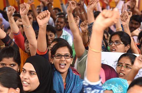 Image of protesting assistant professors used for representational purpose (File Photo | Vinod Kumar T/EPS)