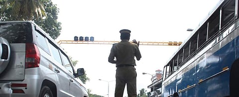 A traffic policeman on duty at the busy Thevara Junction (File Photo | Melton Antony/EPS)