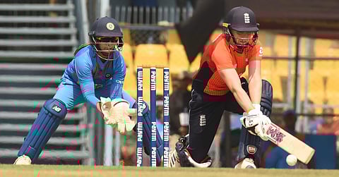 England's Heather Knight plays a shot during the third T20 International Women s Cricket match against India at ACA cricket stadium in Guwahati Saturday March 9 2019. | PTI