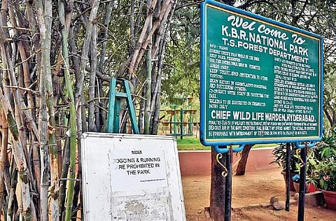 A notice put up at the KBR Park banning jogging and running inside the park. The decision was taken after complaints by some senior citizens that joggers and runners were causing inconvenience to them | Vinay Madapu